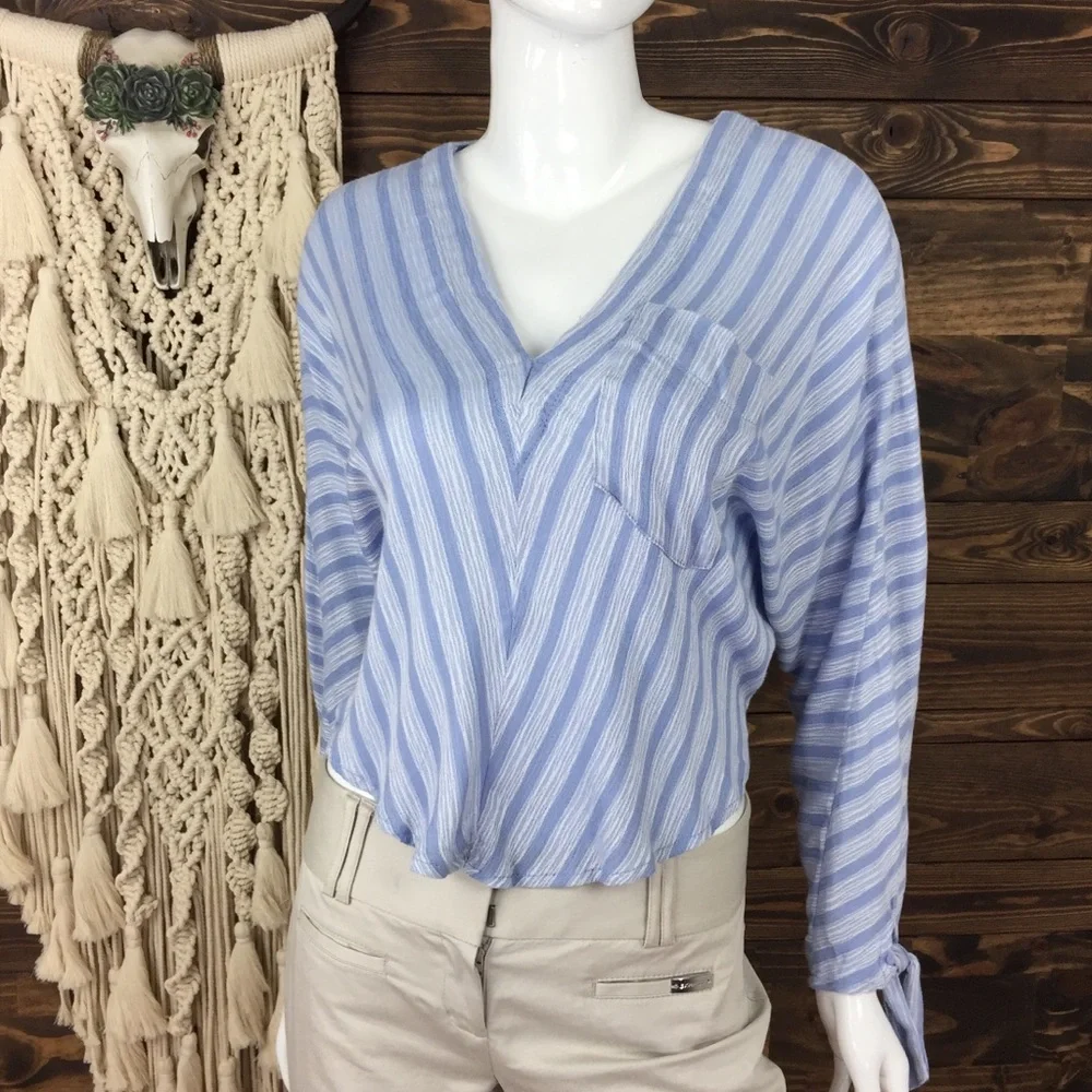 Free People‎ | Striped Dolman Tie Sleeve Blouse Blue